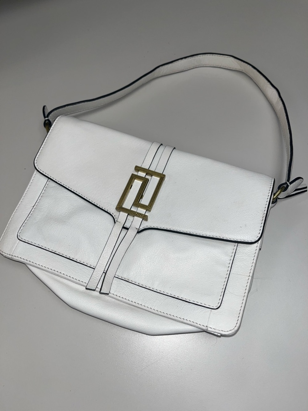 Lodis White Leather Shoulder Bag with Gold Hardware